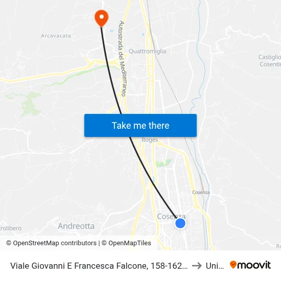 Viale Giovanni E Francesca Falcone, 158-162 - Cosenza to Unical map