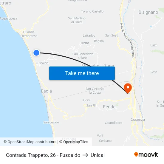 Contrada Trappeto, 26 - Fuscaldo to Unical map