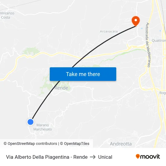 Via Alberto Della Piagentina - Rende to Unical map