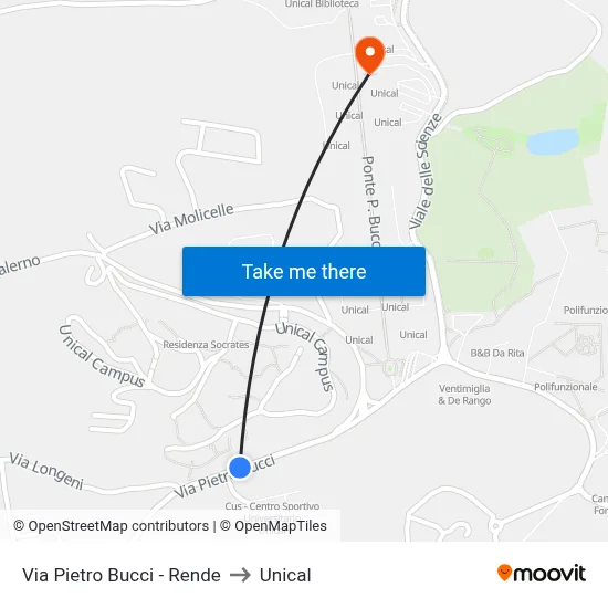 Via Pietro Bucci - Rende to Unical map