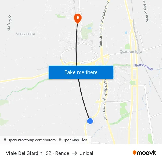 Viale Dei Giardini, 22 - Rende to Unical map