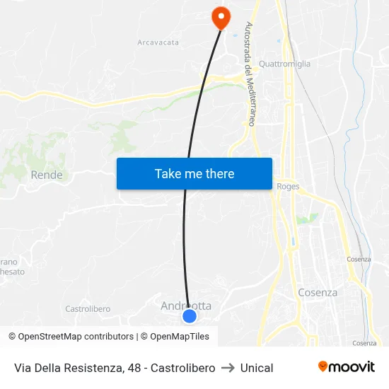 Via Della Resistenza, 48 - Castrolibero to Unical map