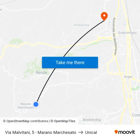 Via Malvitani, 5 - Marano Marchesato to Unical map