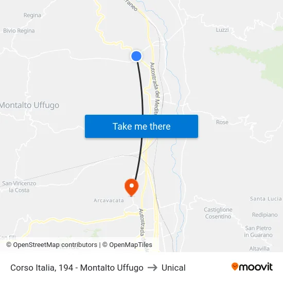 Corso Italia, 194 - Montalto Uffugo to Unical map