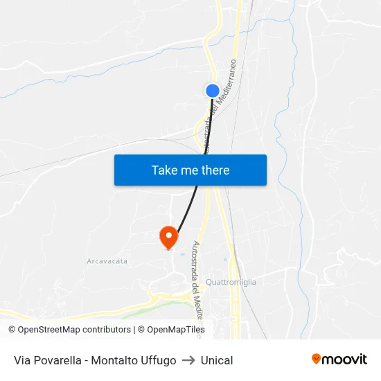 Via Povarella - Montalto Uffugo to Unical map