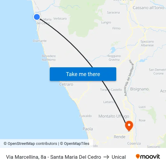 Via Marcellina, 8a - Santa Maria Del Cedro to Unical map