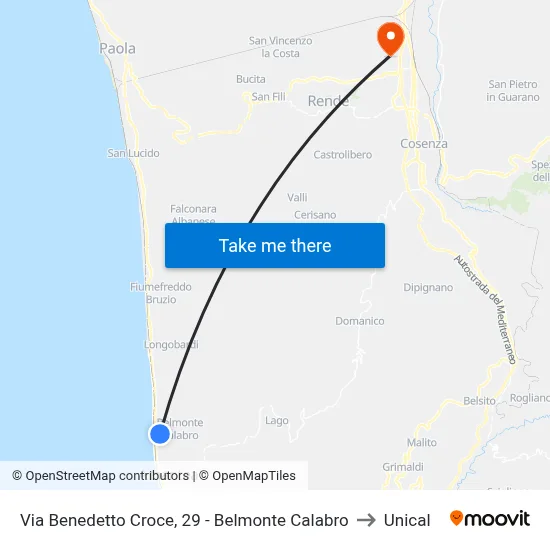 Via Benedetto Croce, 29 - Belmonte Calabro to Unical map