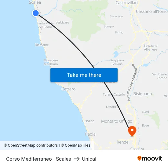 Corso Mediterraneo - Scalea to Unical map