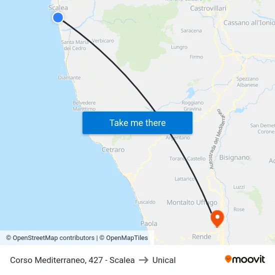 Corso Mediterraneo, 427 - Scalea to Unical map
