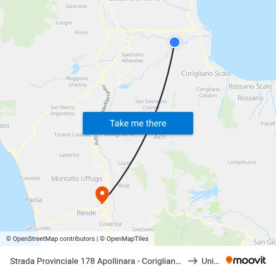 Strada Provinciale 178 Apollinara  - Corigliano Calabro to Unical map