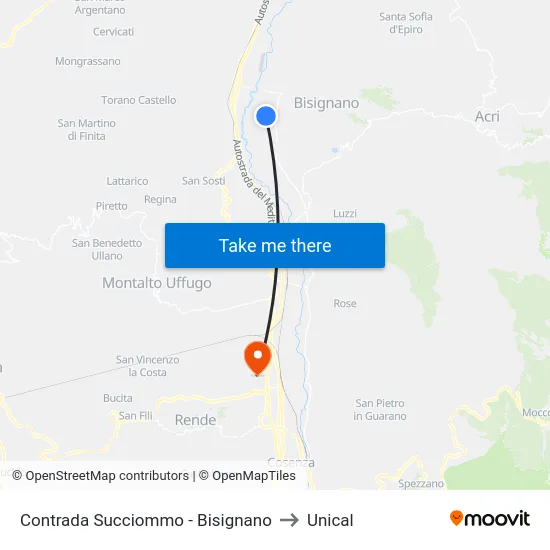 Contrada Succiommo - Bisignano to Unical map