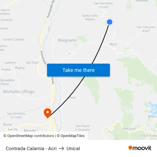 Calamia District - Acri to Unical map