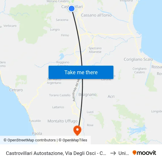 Castrovillari Autostazione, Via Degli Osci - Castrovillari to Unical map