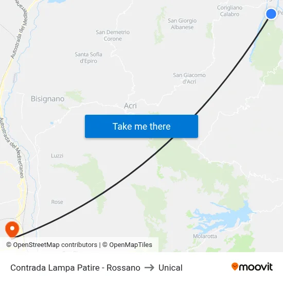 Contrada  Lampa Patire - Rossano to Unical map