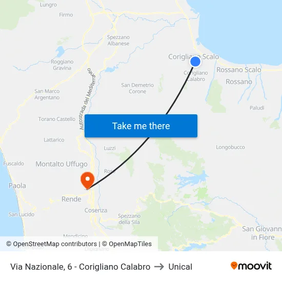 Via  Nazionale, 6 - Corigliano Calabro to Unical map