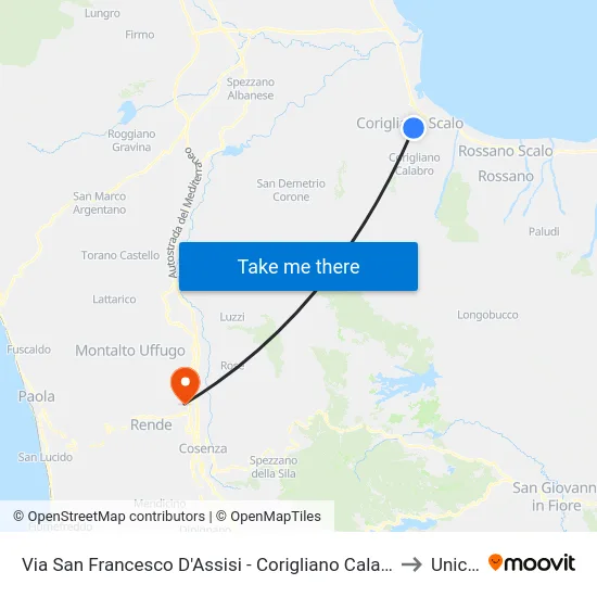 Via  San Francesco D'Assisi - Corigliano Calabro to Unical map