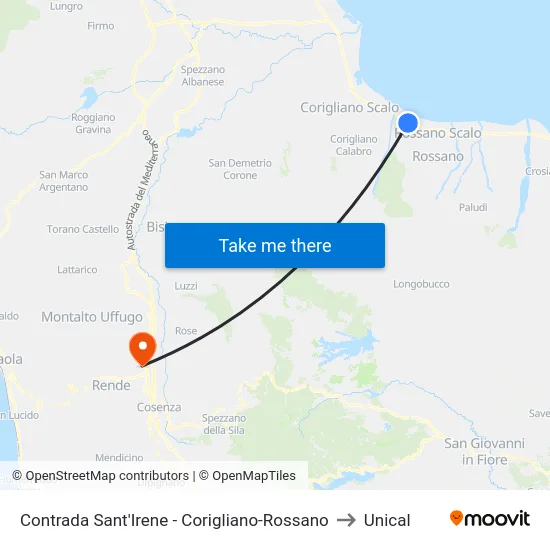 Contrada Sant'Irene - Corigliano-Rossano to Unical map