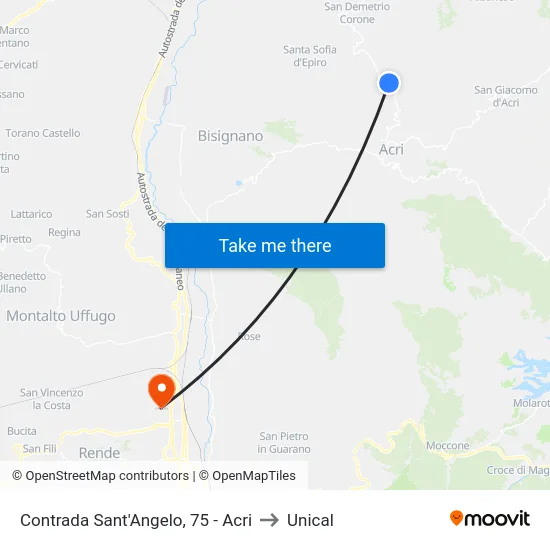 Contrada Sant'Angelo, 75 - Acri to Unical map