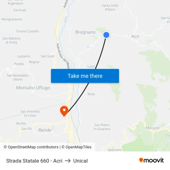 Strada Statale 660 - Acri to Unical map