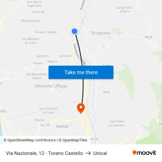 Via Nazionale, 12 - Torano Castello to Unical map