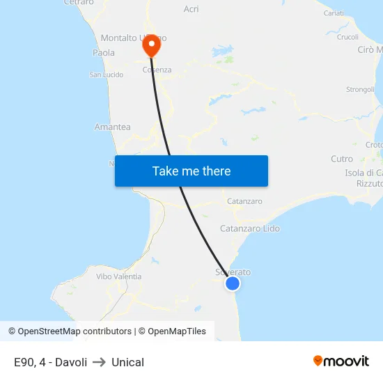 E90, 4 - Davoli to Unical map