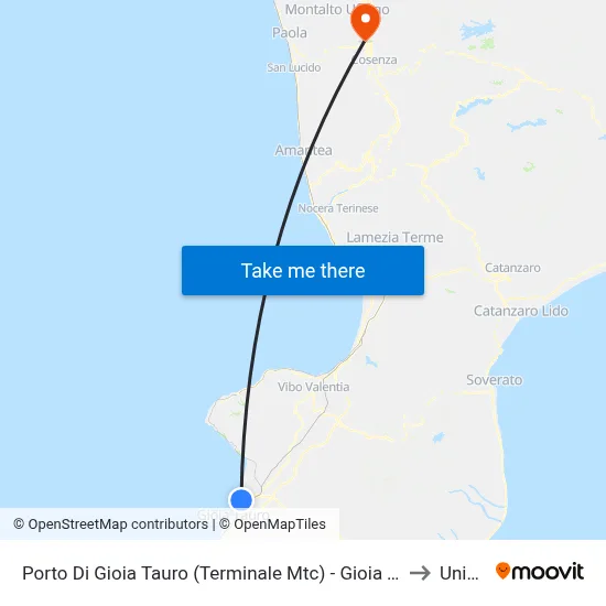 Port of Gioia Tauro (MTC Terminal) - Gioia Tauro to Unical map