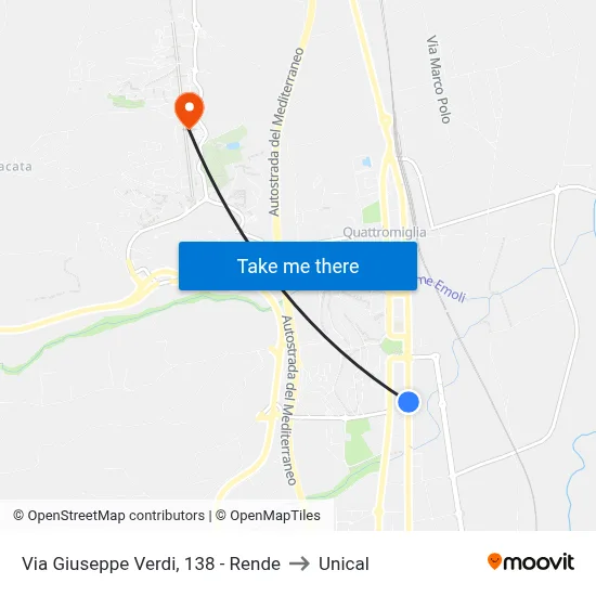 Via Giuseppe Verdi, 138 - Rende to Unical map