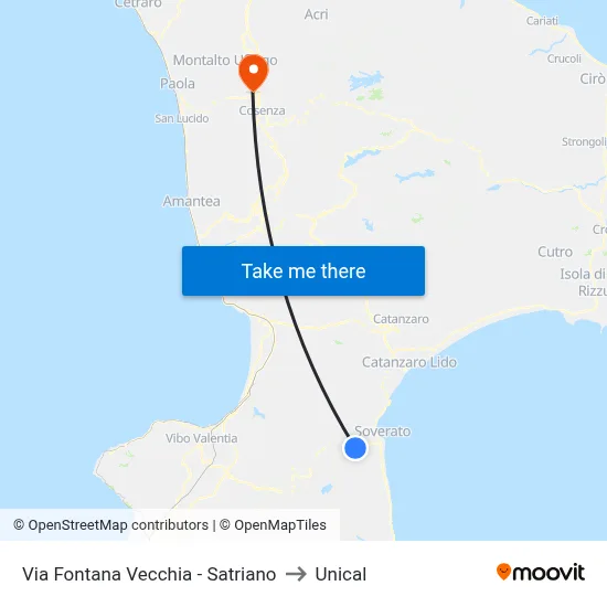 Via Fontana Vecchia - Satriano to Unical map