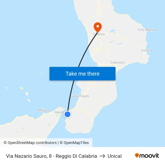 Via Nazario Sauro, 8 - Reggio Di Calabria to Unical map