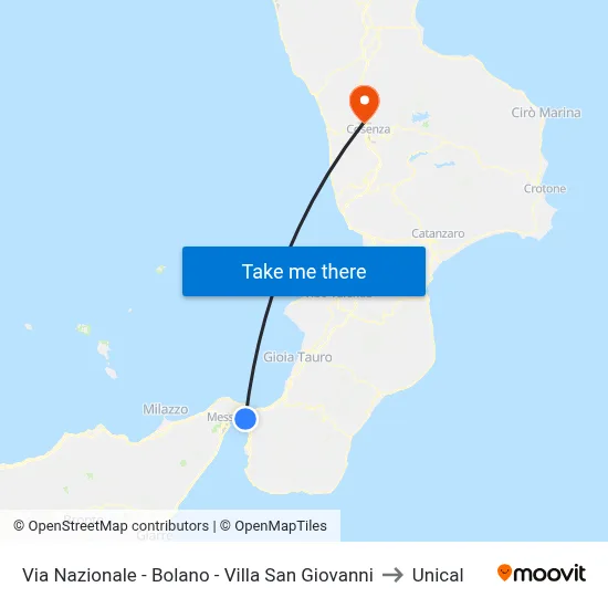 Via Nazionale - Bolano - Villa San Giovanni to Unical map