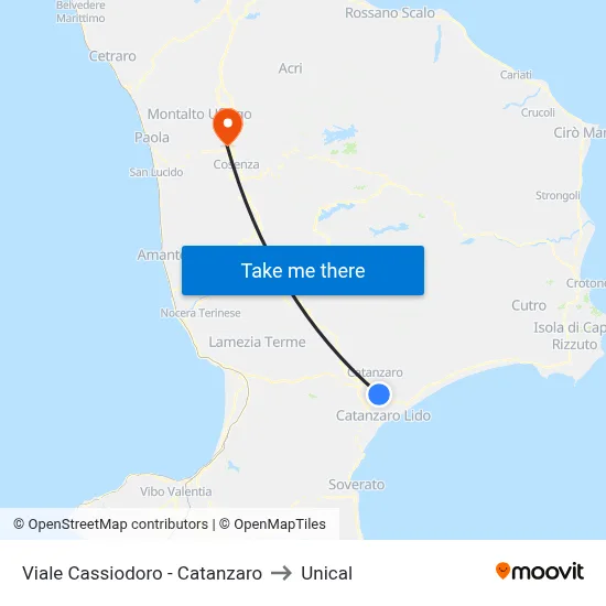 Viale Cassiodoro - Catanzaro to Unical map