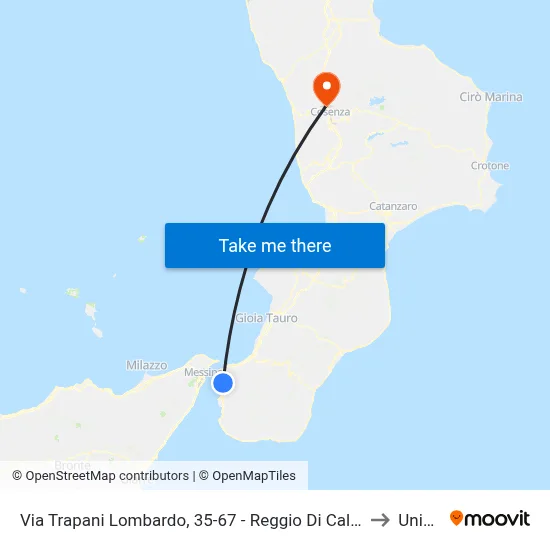 Via Trapani Lombardo, 35-67 - Reggio Di Calabria to Unical map