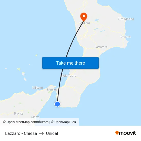 Lazzaro  -  Chiesa to Unical map