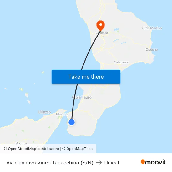 Via Cannavo-Vinco  Tabacchino (S/N) to Unical map