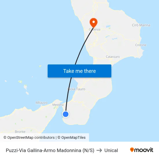 Puzzi-Via Gallina-Armo  Madonnina (N/S) to Unical map