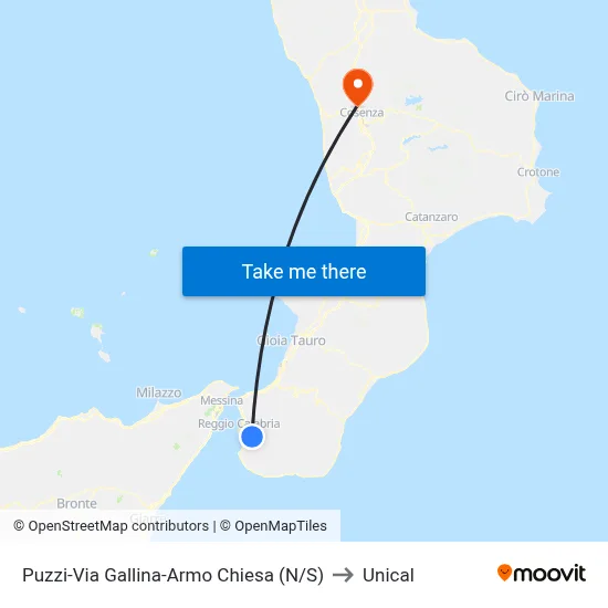 Puzzi-Via Gallina-Armo Church (N/S) to Unical map