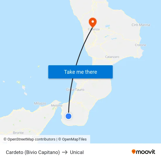 Cardeto (Bivio Capitano) to Unical map