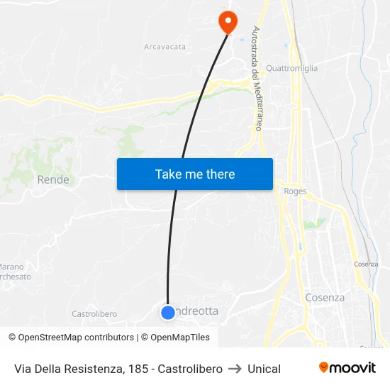 Via Della Resistenza, 185 - Castrolibero to Unical map