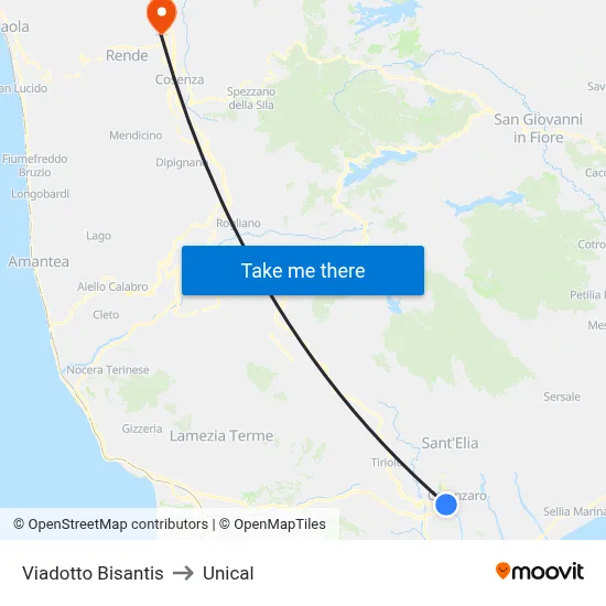 Viadotto Bisantis to Unical map