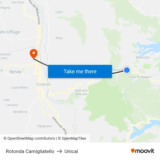 Rotonda Camigliatello to Unical map