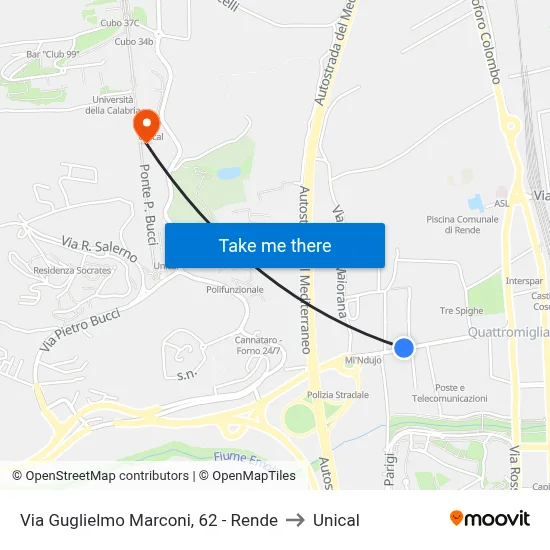 Via Guglielmo Marconi, 62 - Rende to Unical map