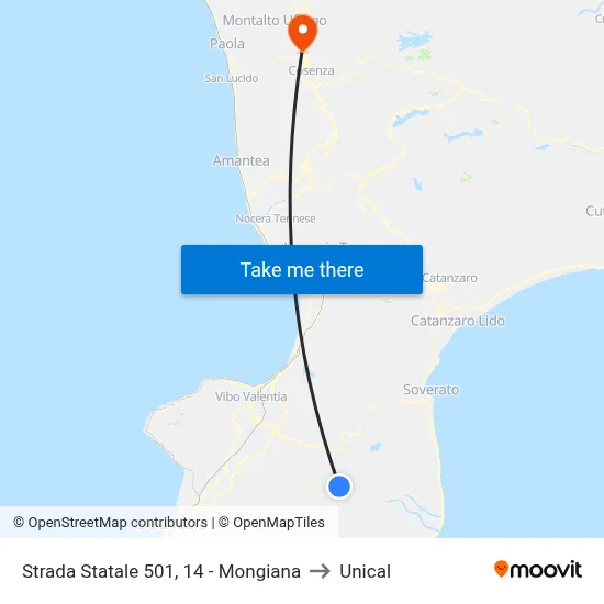 Strada Statale 501, 14 - Mongiana to Unical map