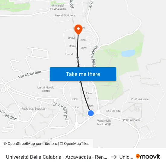 Università Della Calabria - Arcavacata - Rende to Unical map