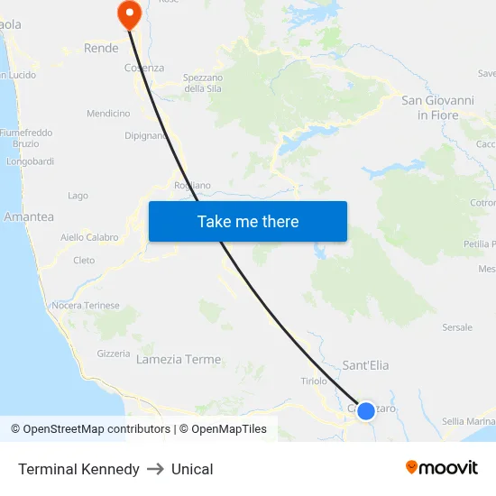 Terminal Kennedy to Unical map