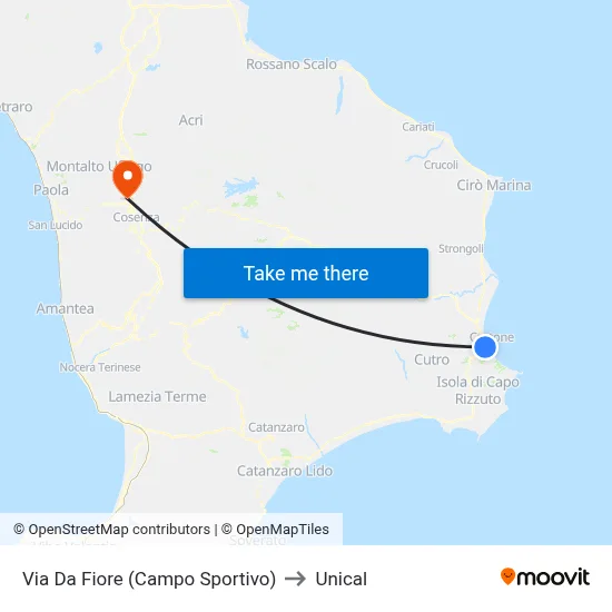 Via Da Fiore (Sports Field) to Unical map