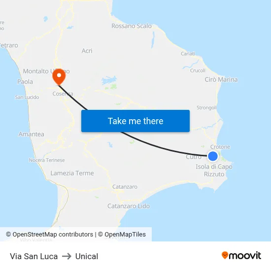 San Luca Street to Unical map