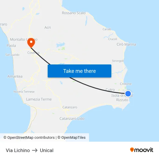 Via Lichino to Unical map