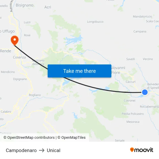 Campodenaro to Unical map