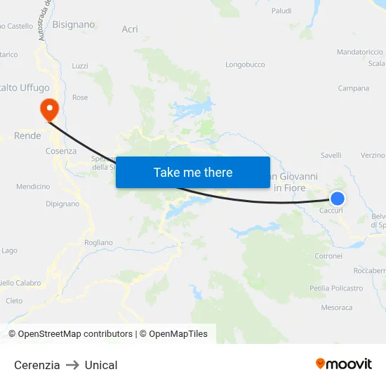 Cerenzia to Unical map