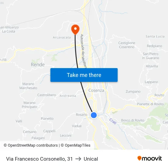 Francesco Corsonello Street, 31 to Unical map